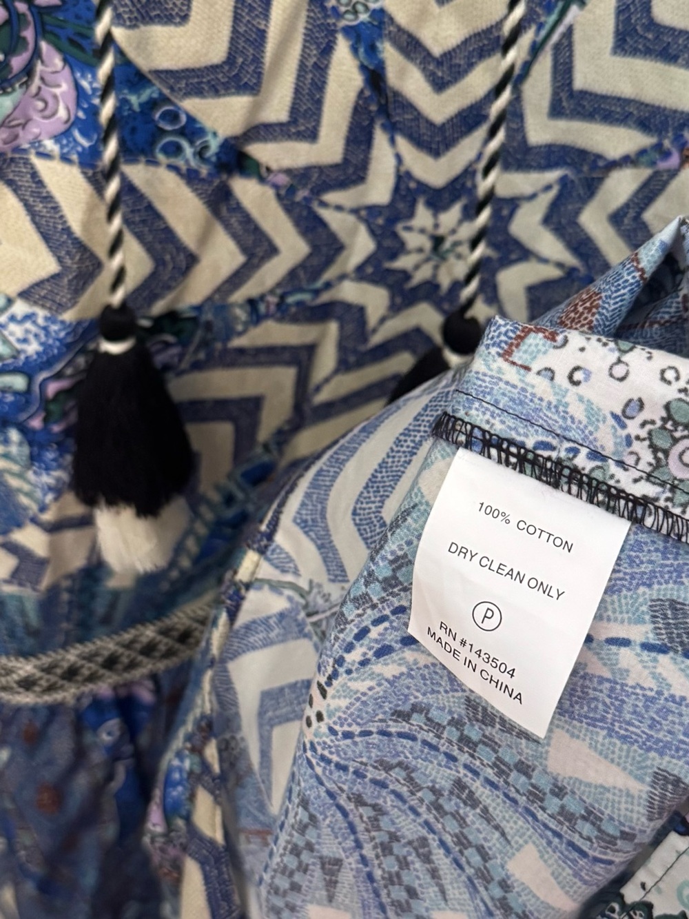 Marie Oliver Mimi Dress XXS Anise Breeze Print 100% Cotton Tassel Mini Boho - Picture 6 of 6